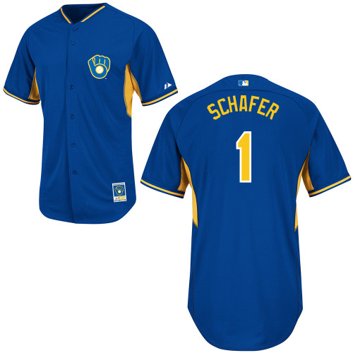 Logan Schafer #1 MLB Jersey-Milwaukee Brewers Men's Authentic 2014 Blue Cool Base BP Baseball Jersey